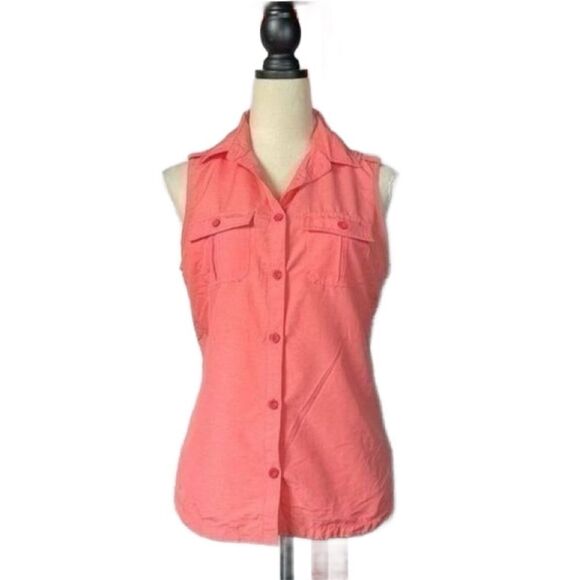 3$/20 Eastern Mountain Sports Peachy Pink Button Down Collared Nylon Top (Med) - Picture 1 of 10